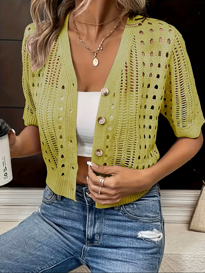 Rosemary | Open-Knit Short-Sleeve Cardigan