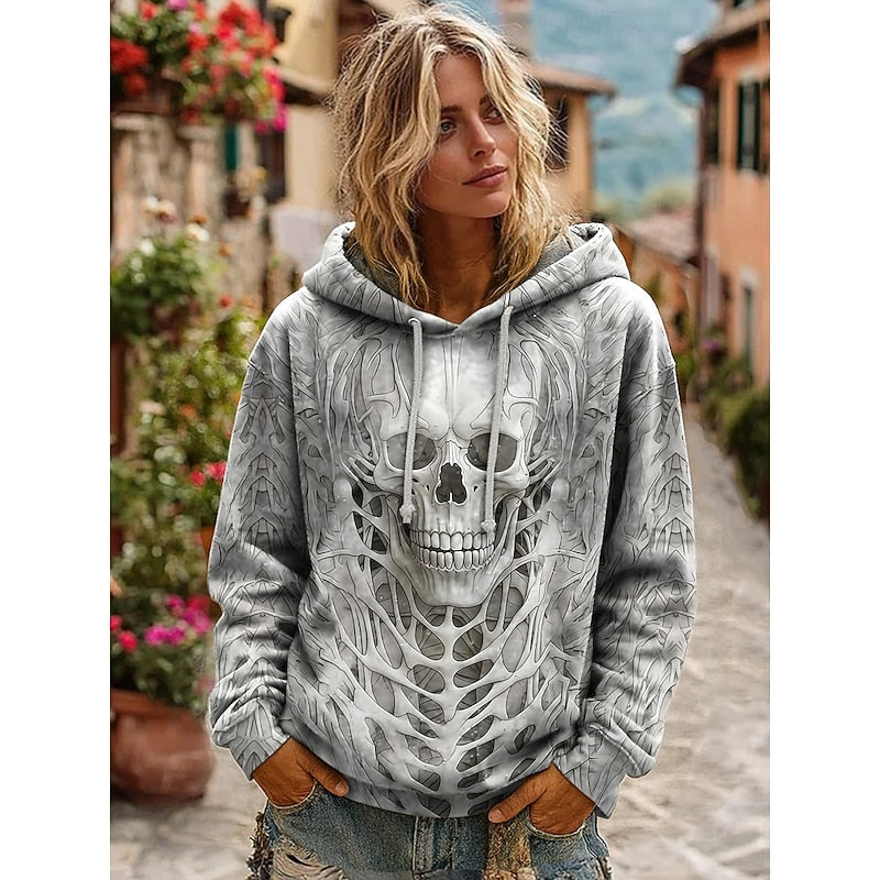 Della | Halloween Skull Print Oversized Hoodie