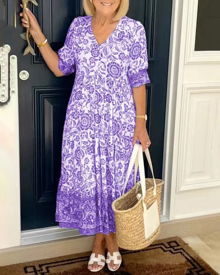 Keisha | Elegant Floral V Neck Dress