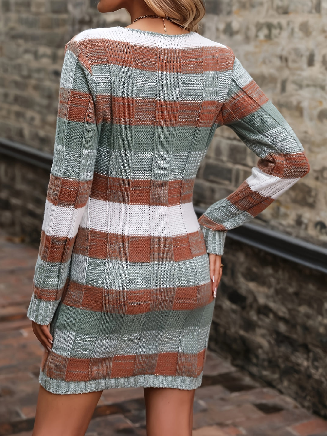 Florence | Checkered Colorblock Sweater Dress