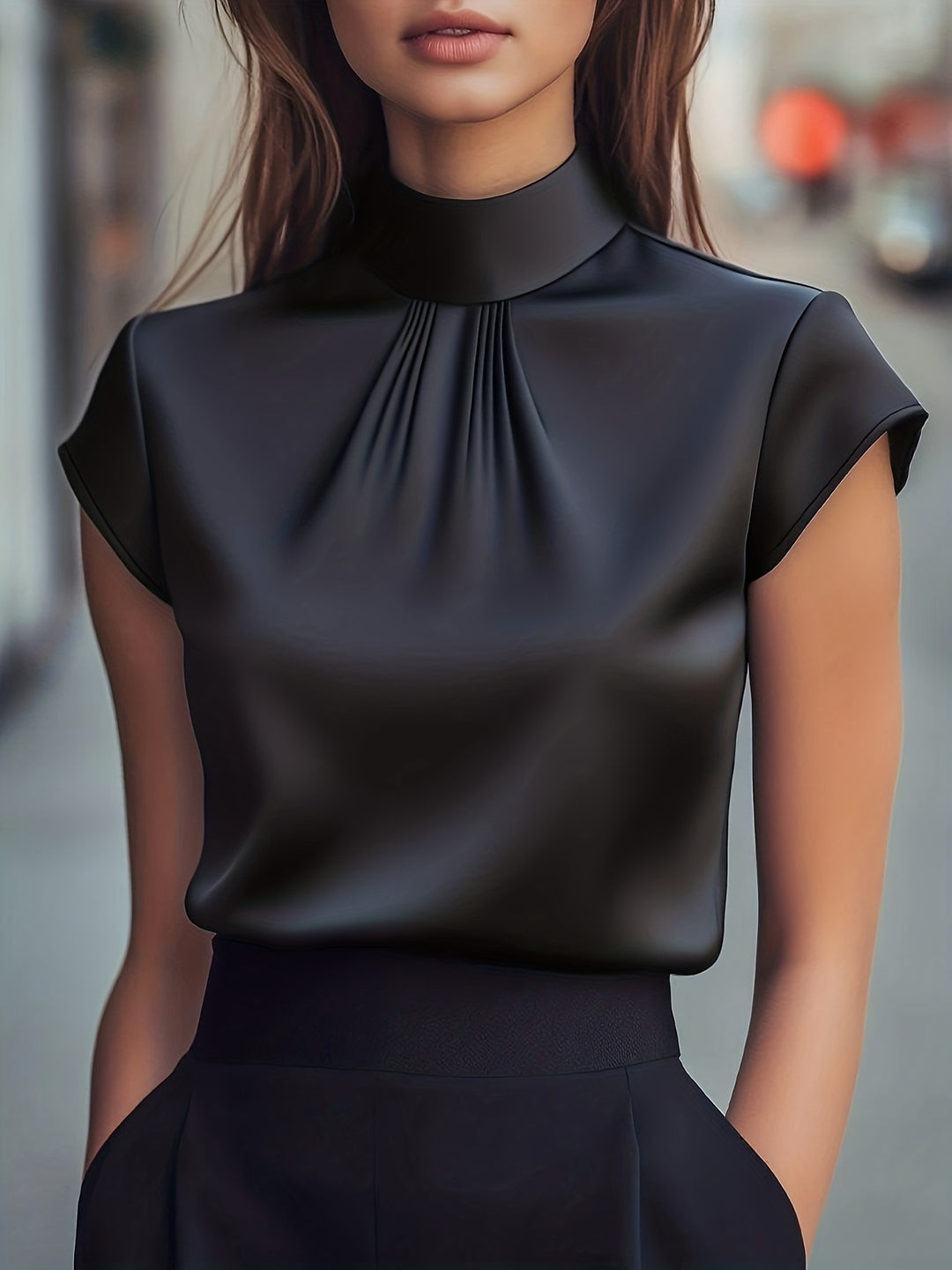 Arabella | Pleated Stand-Collar Blouse