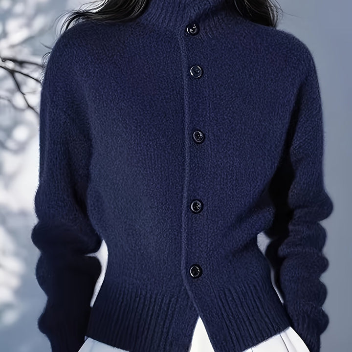 Elspeth | Buttoned Mock-Neck Cardigan