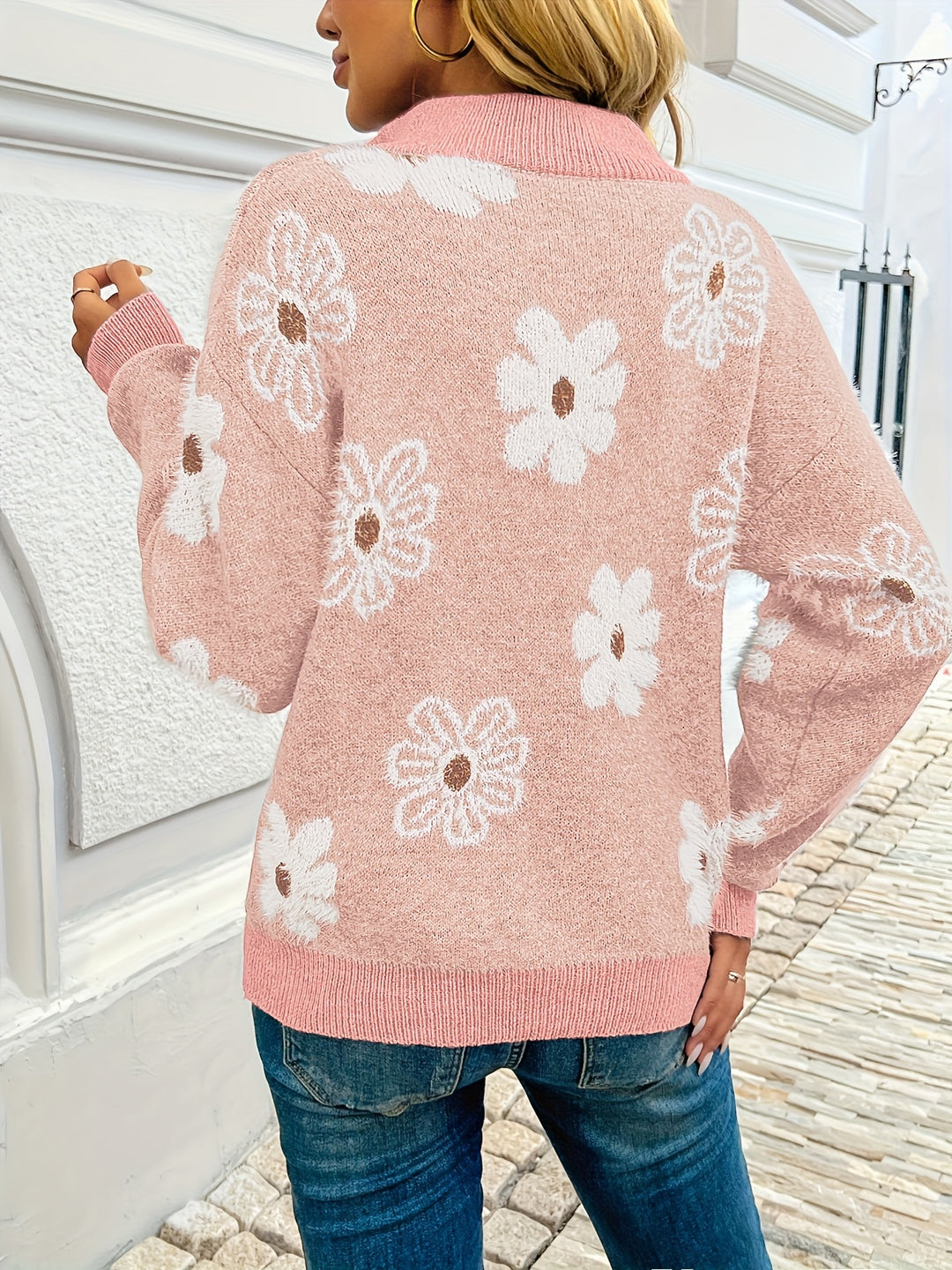 Marnie | Floral Half-Zip Pullover Sweater