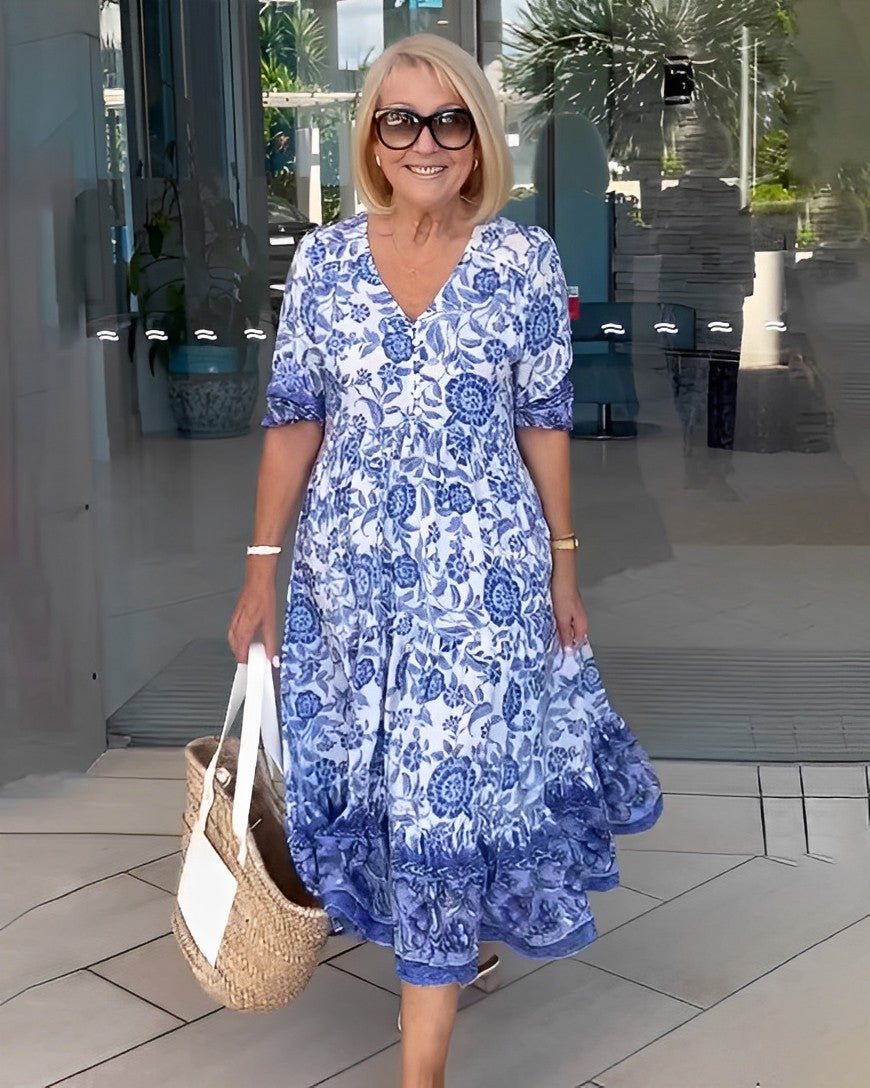 Keisha | Elegant Floral V Neck Dress