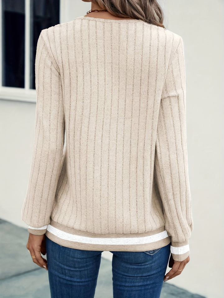 Nadia | Textured Color-Block Long Sleeve Top