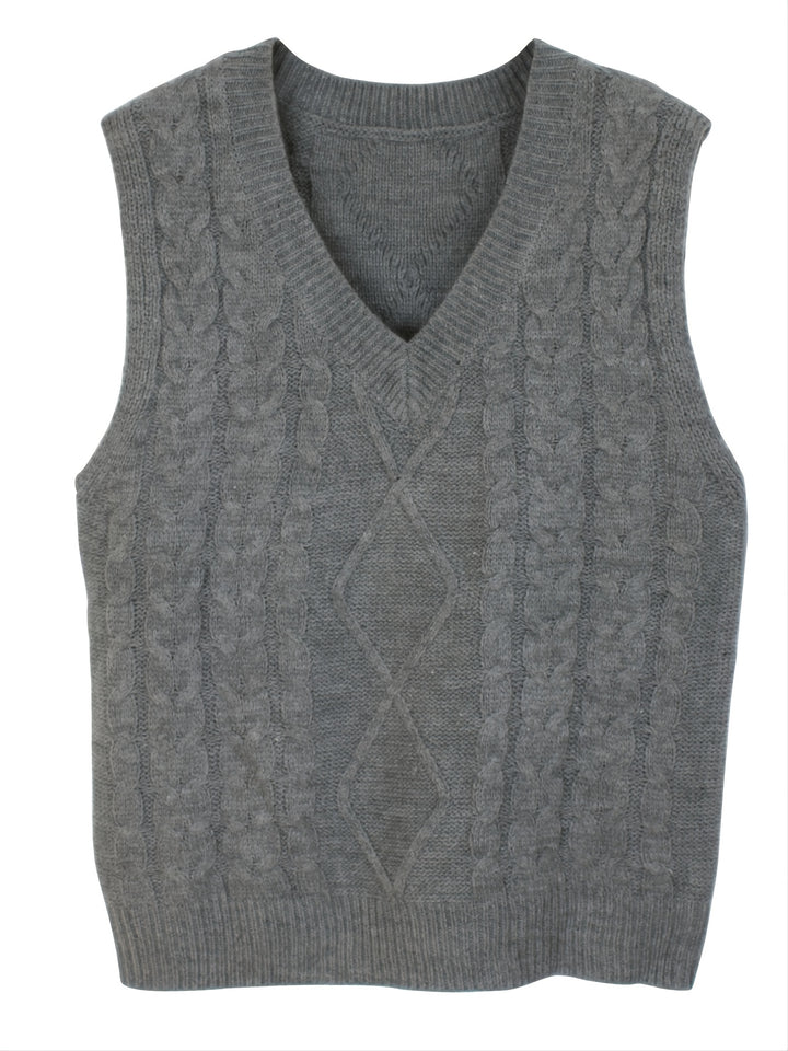 Genevieve | Cable-Knit V-Neck Sweater Vest