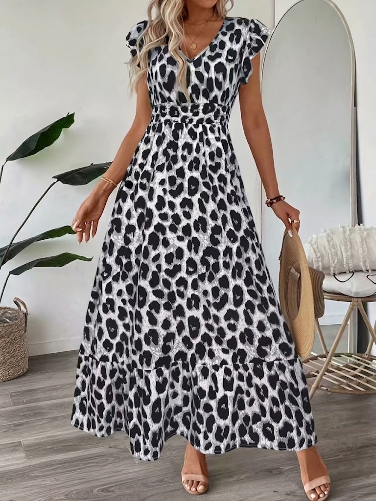 Estelle | Baroque-Print V-Neck Maxi Dress