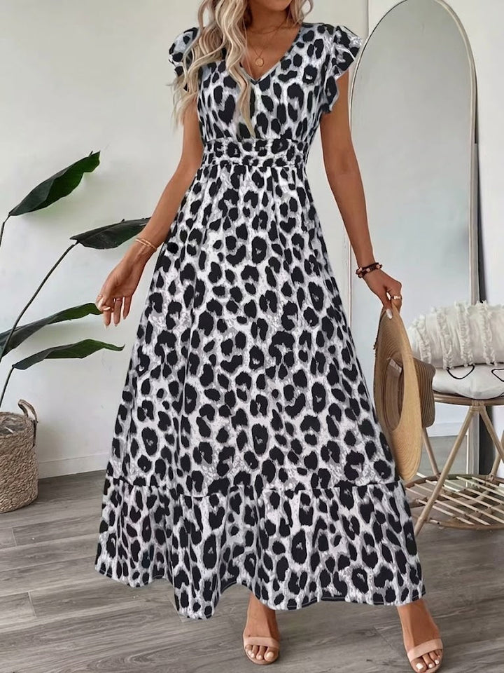 Estelle | Baroque-Print V-Neck Maxi Dress