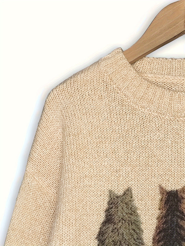 Rosalie | Cat Print Relaxed Sweater