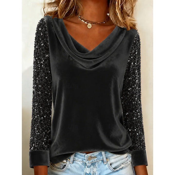 Sylvie | Shimmer-Sleeve Cowl Neck Top