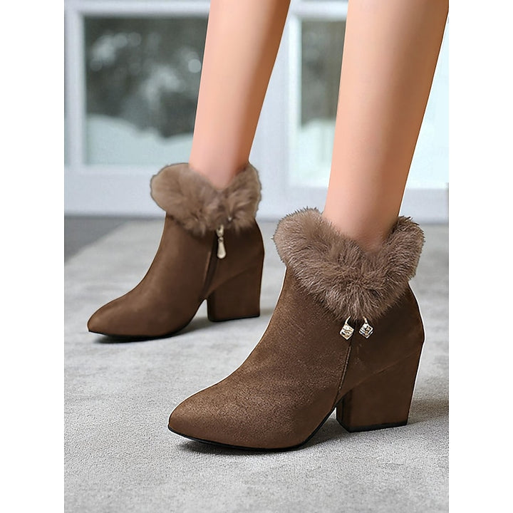 Estella | Fur-Trimmed Block Heel Ankle Boots