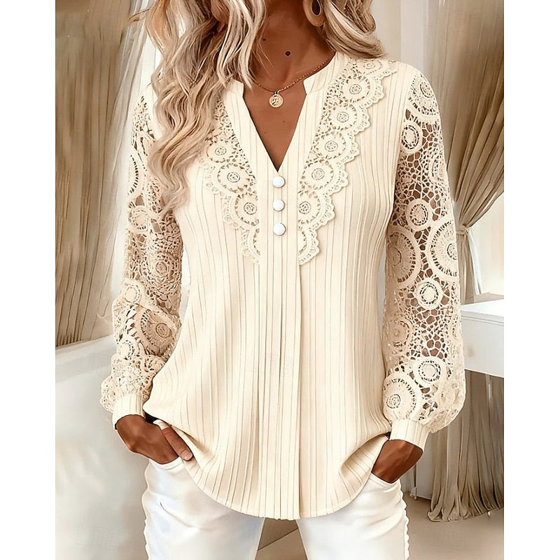 Faye | Lace-Trimmed V-Neck Blouse