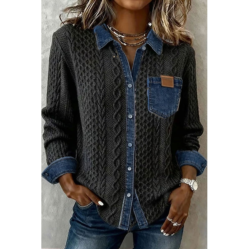 Tamsin | Textured Contrast Button-Up Shirt