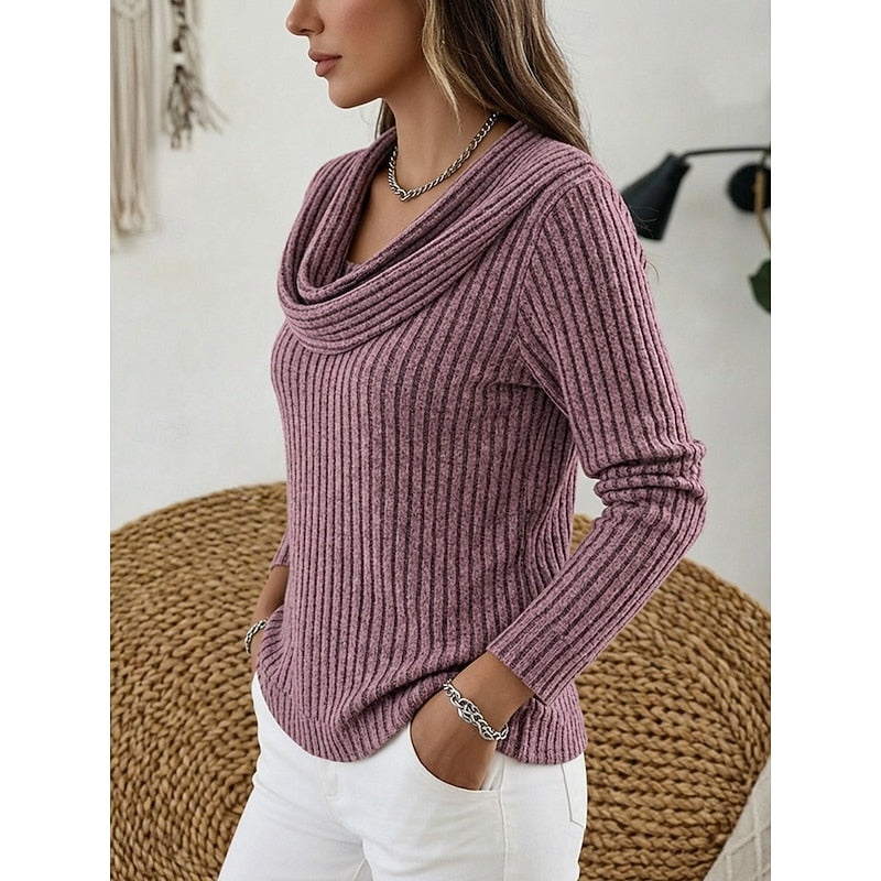 Thea | Cowl Neck Ribbed Sweater