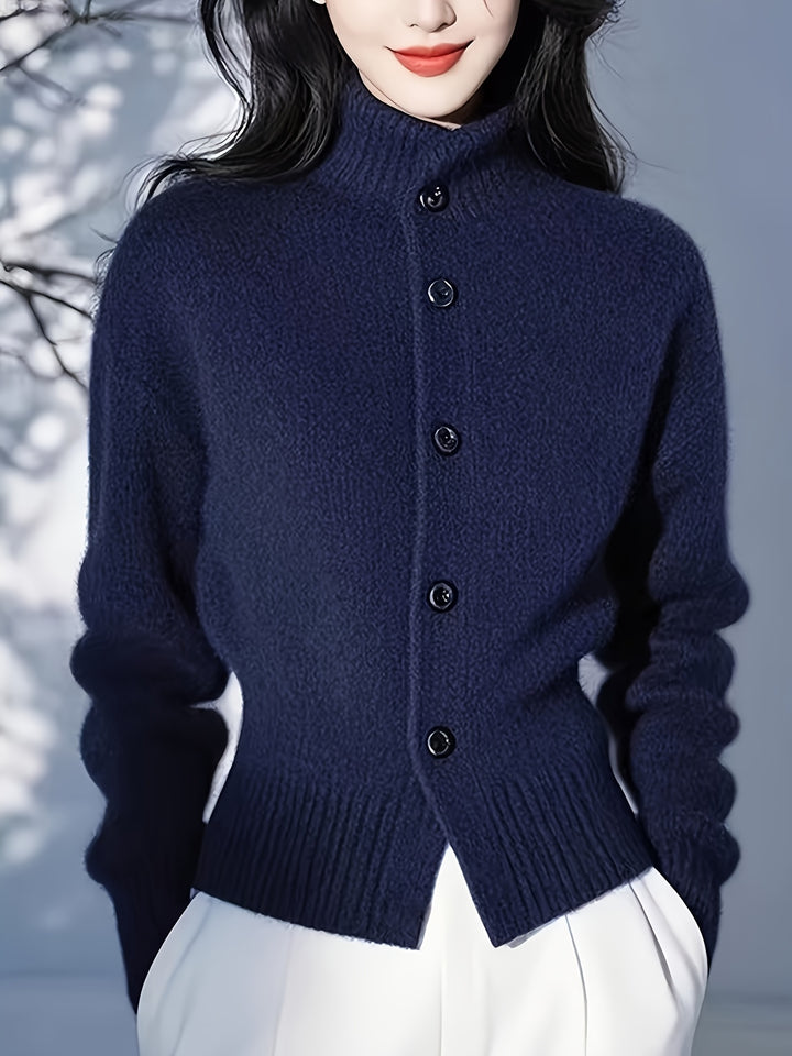 Elspeth | Buttoned Mock-Neck Cardigan