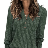 Gwyneth | Ribbed Button V-Neck Top