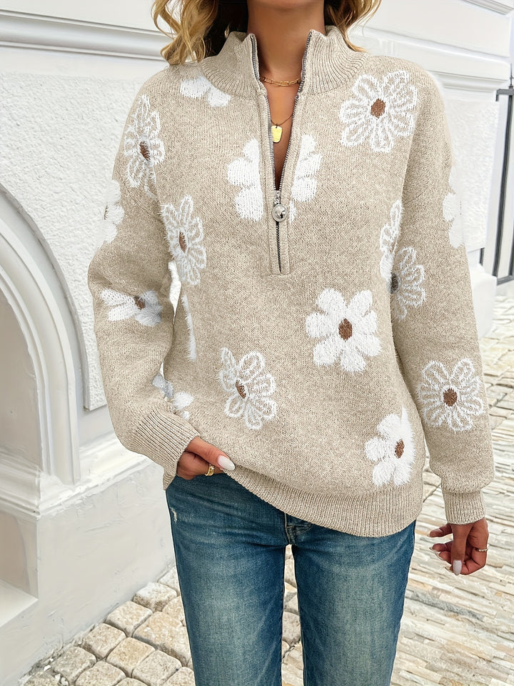 Marnie | Floral Half-Zip Pullover Sweater