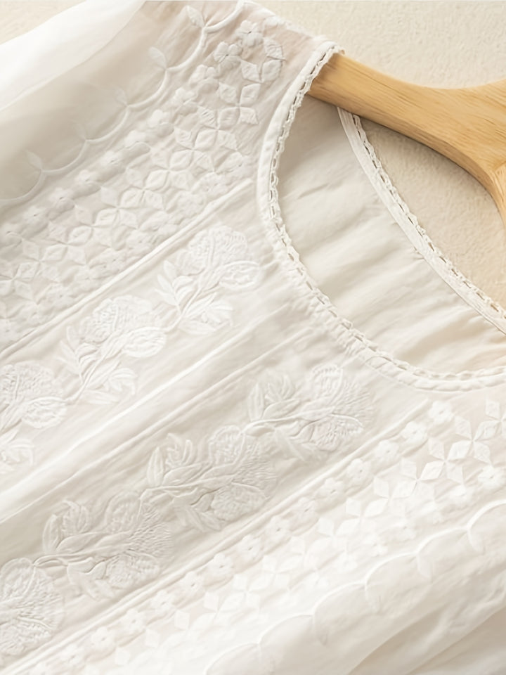 Rosina | Embroidered Scoop-Neck Blouse