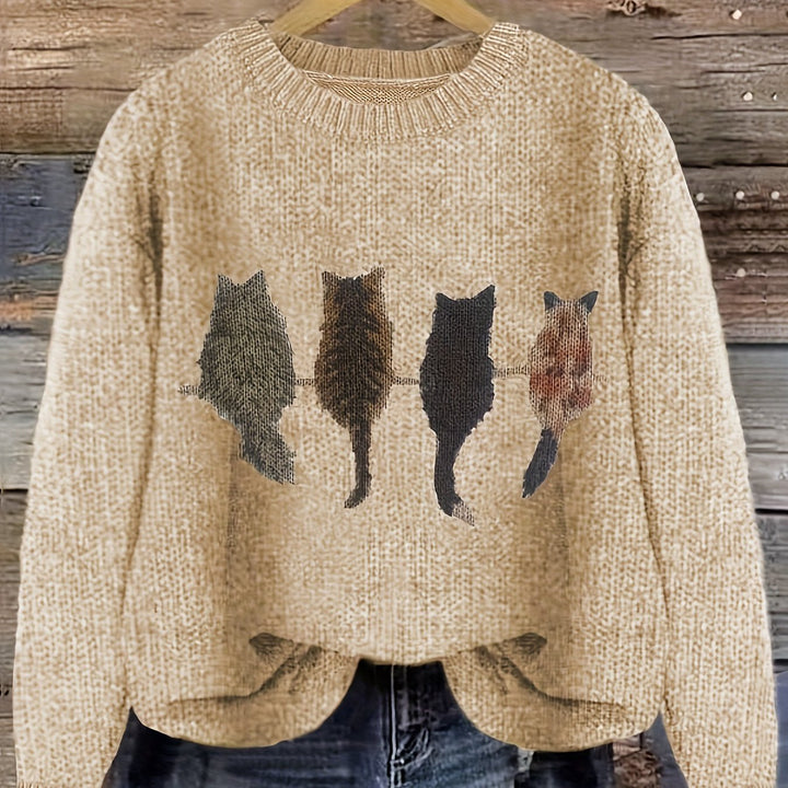 Rosalie | Cat Print Relaxed Sweater