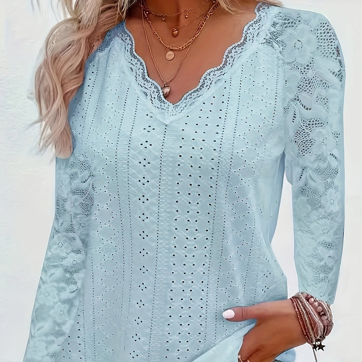 Susanna | Lace-Sleeve Tie-Neck Top