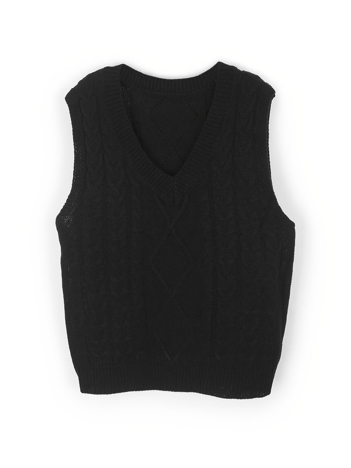 Genevieve | Cable-Knit V-Neck Sweater Vest