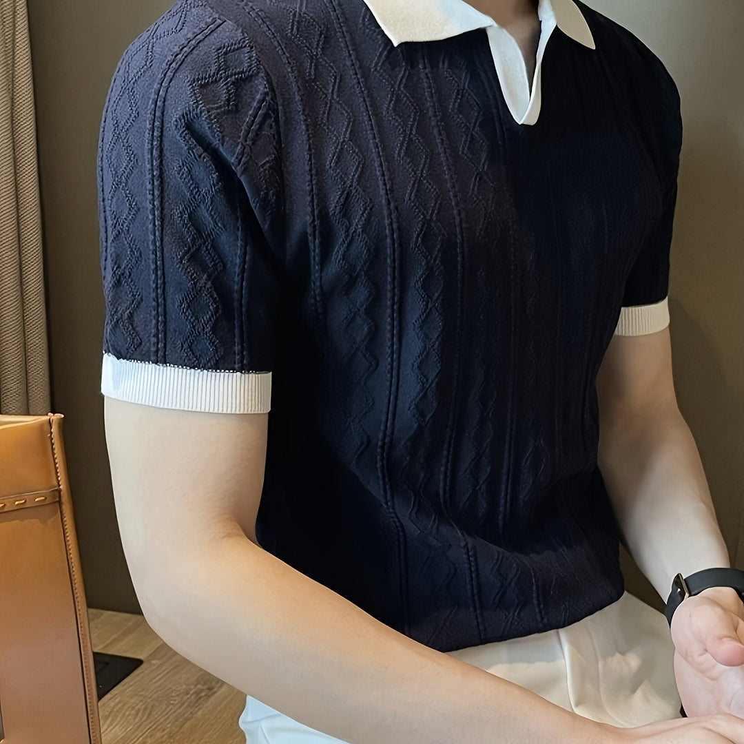 Damien | Textured Contrast-Collar Polo Shirt