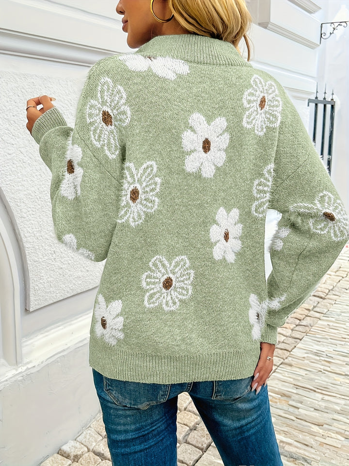 Marnie | Floral Half-Zip Pullover Sweater