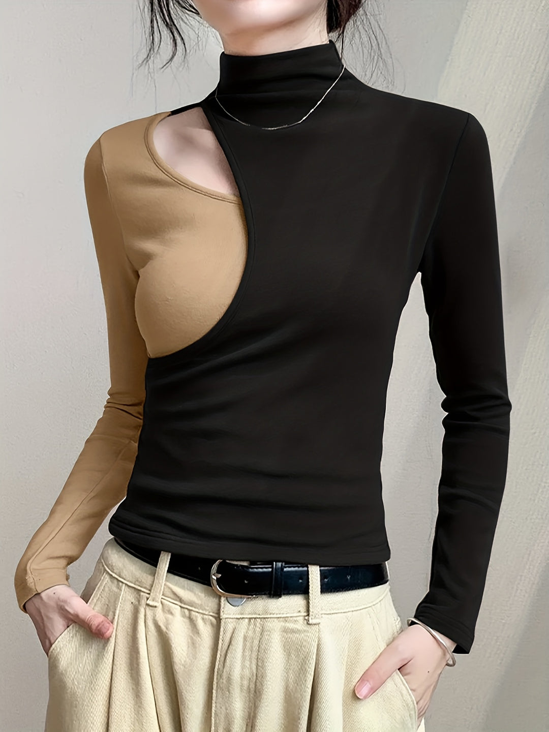 Lucinda | Color Block Mock Neck Top