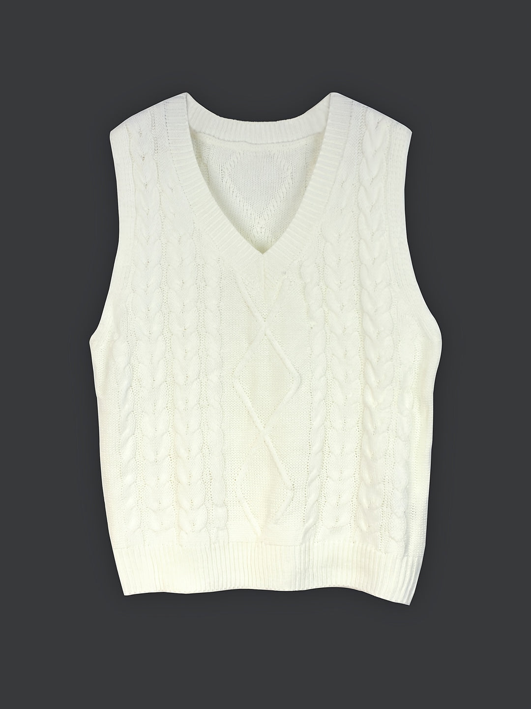 Genevieve | Cable-Knit V-Neck Sweater Vest