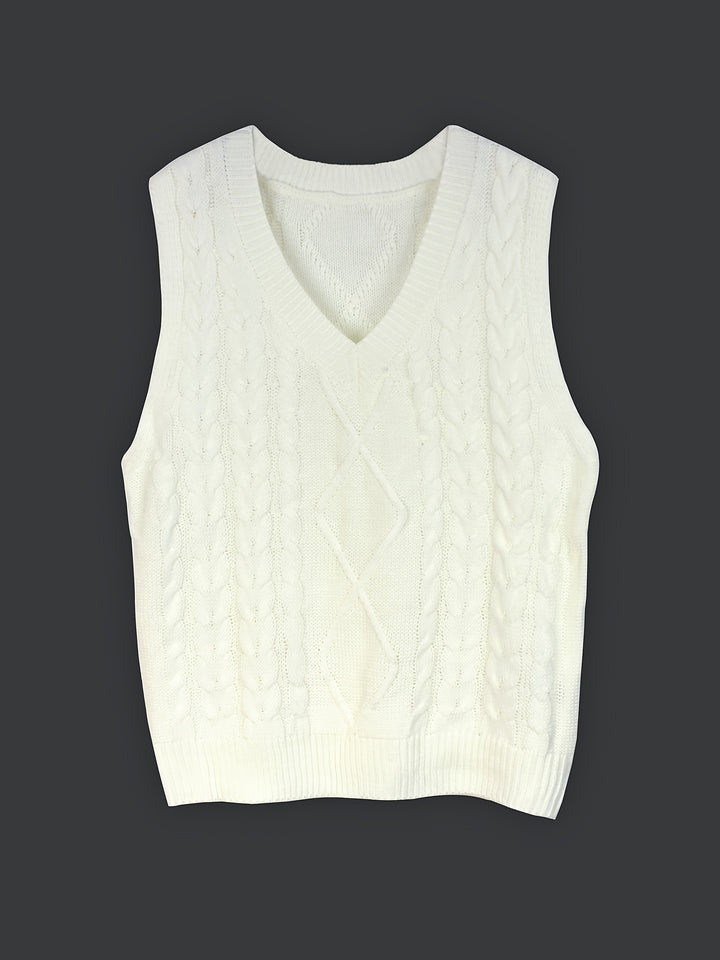 Genevieve | Cable-Knit V-Neck Sweater Vest