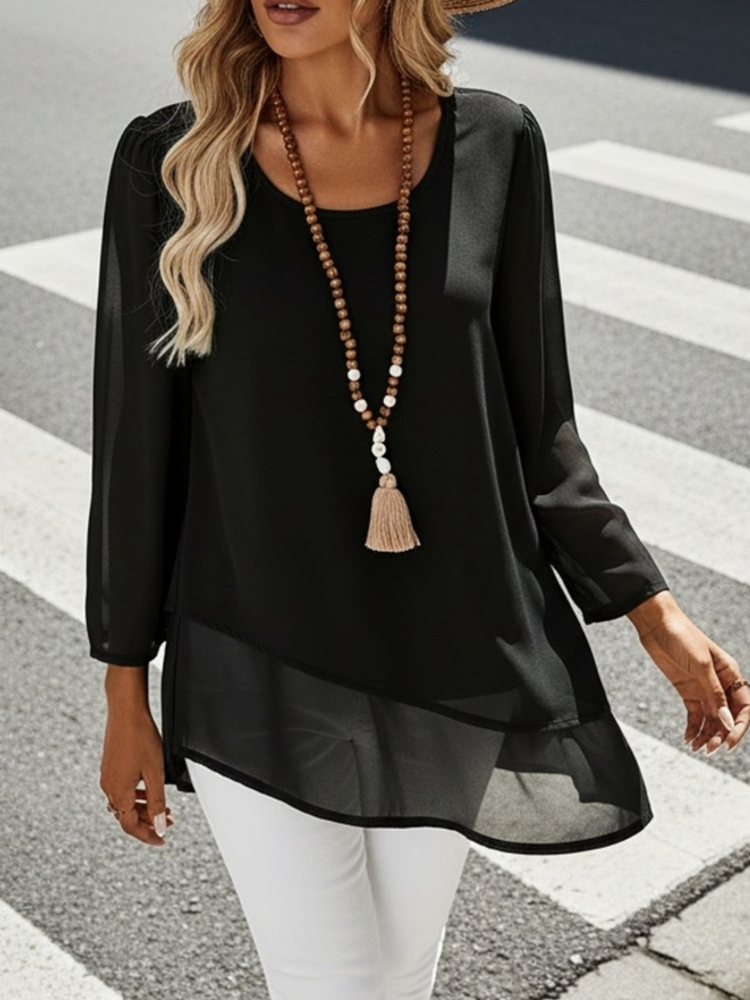 Bridget | Layered Irregular-Hem Blouse