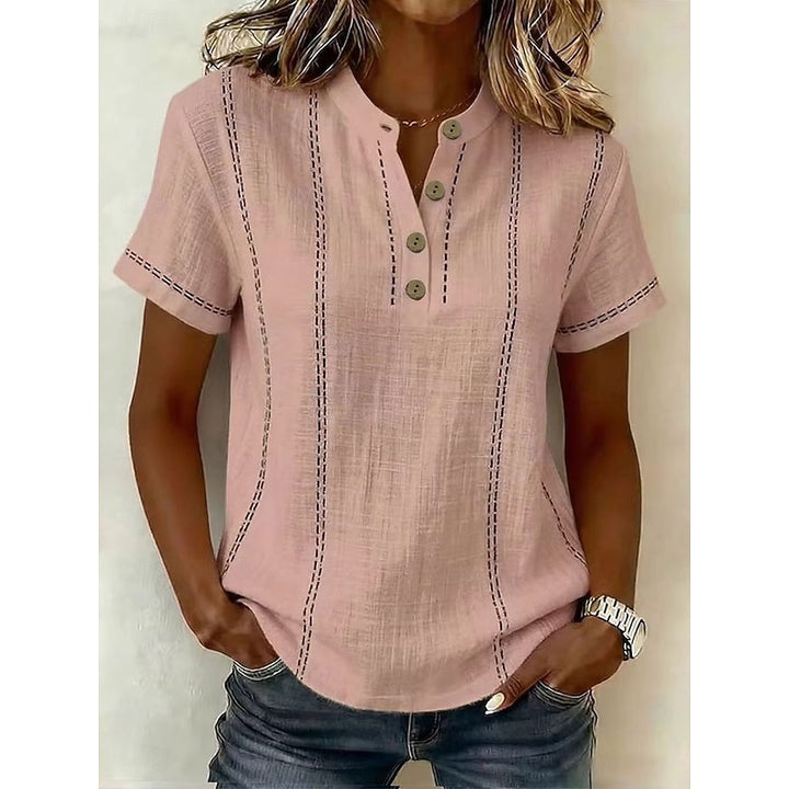 Della | Striped Button-Neck Blouse