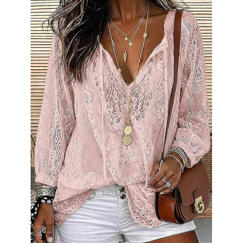 Delaney | Romantic Lace V-Neck Blouse