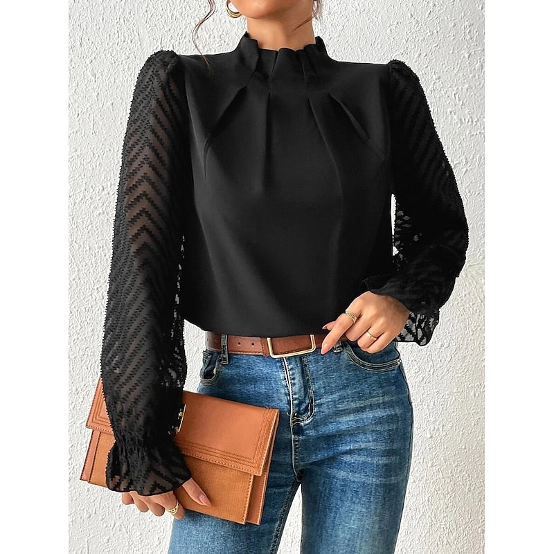 Odile | Textured-Sleeve High Neck Blouse