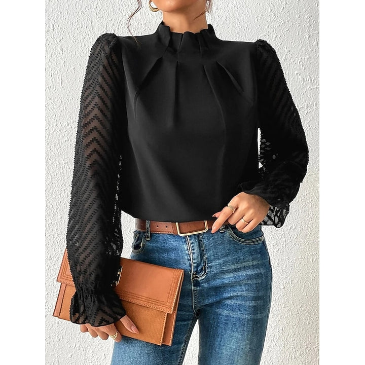 Odile | Textured-Sleeve High Neck Blouse
