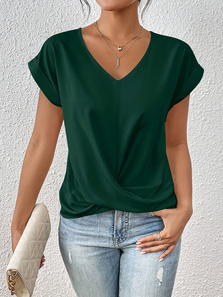 Rose | Elegant V Neck Draped Blouse