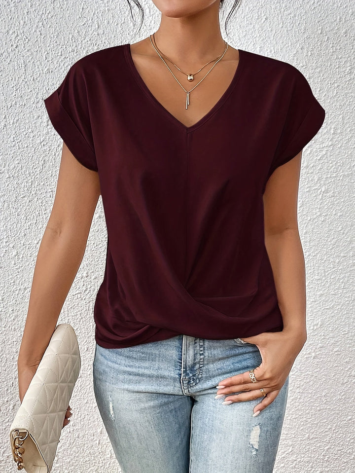 Rose | Elegant V Neck Draped Blouse