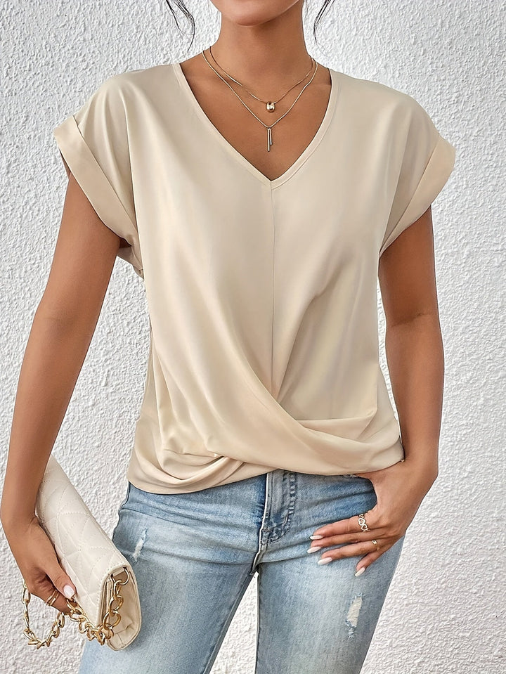 Rose | Elegant V Neck Draped Blouse