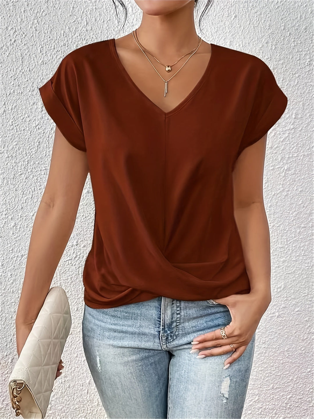 Rose | Elegant V Neck Draped Blouse