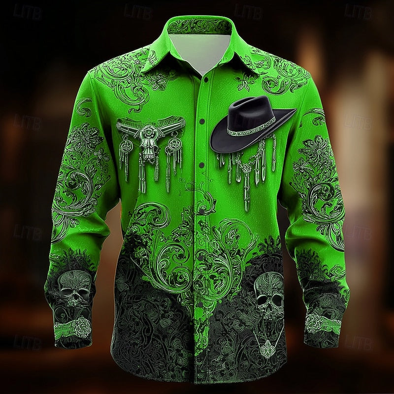 Cormac | Halloween Western Skull Print Shirt