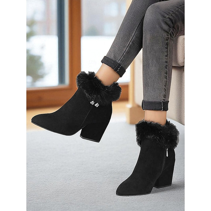 Estella | Fur-Trimmed Block Heel Ankle Boots