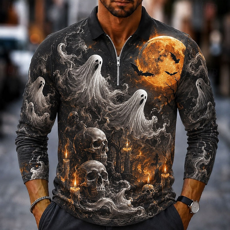 Rory | Halloween Pumpkin Zip Polo Shirt