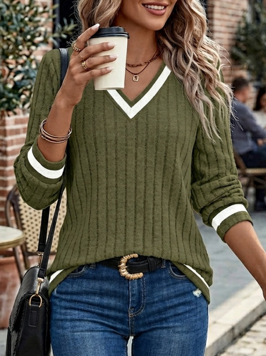Nadia | Textured Color-Block Long Sleeve Top