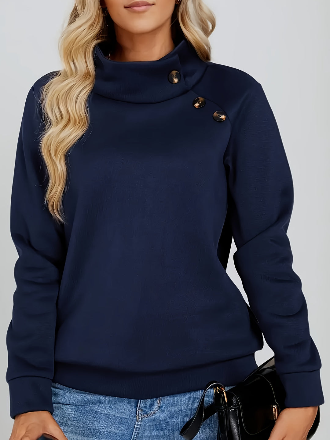 Sylvia | Button-Accent Stand Collar Sweatshirt