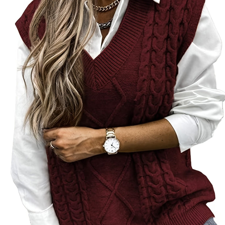 Genevieve | Cable-Knit V-Neck Sweater Vest