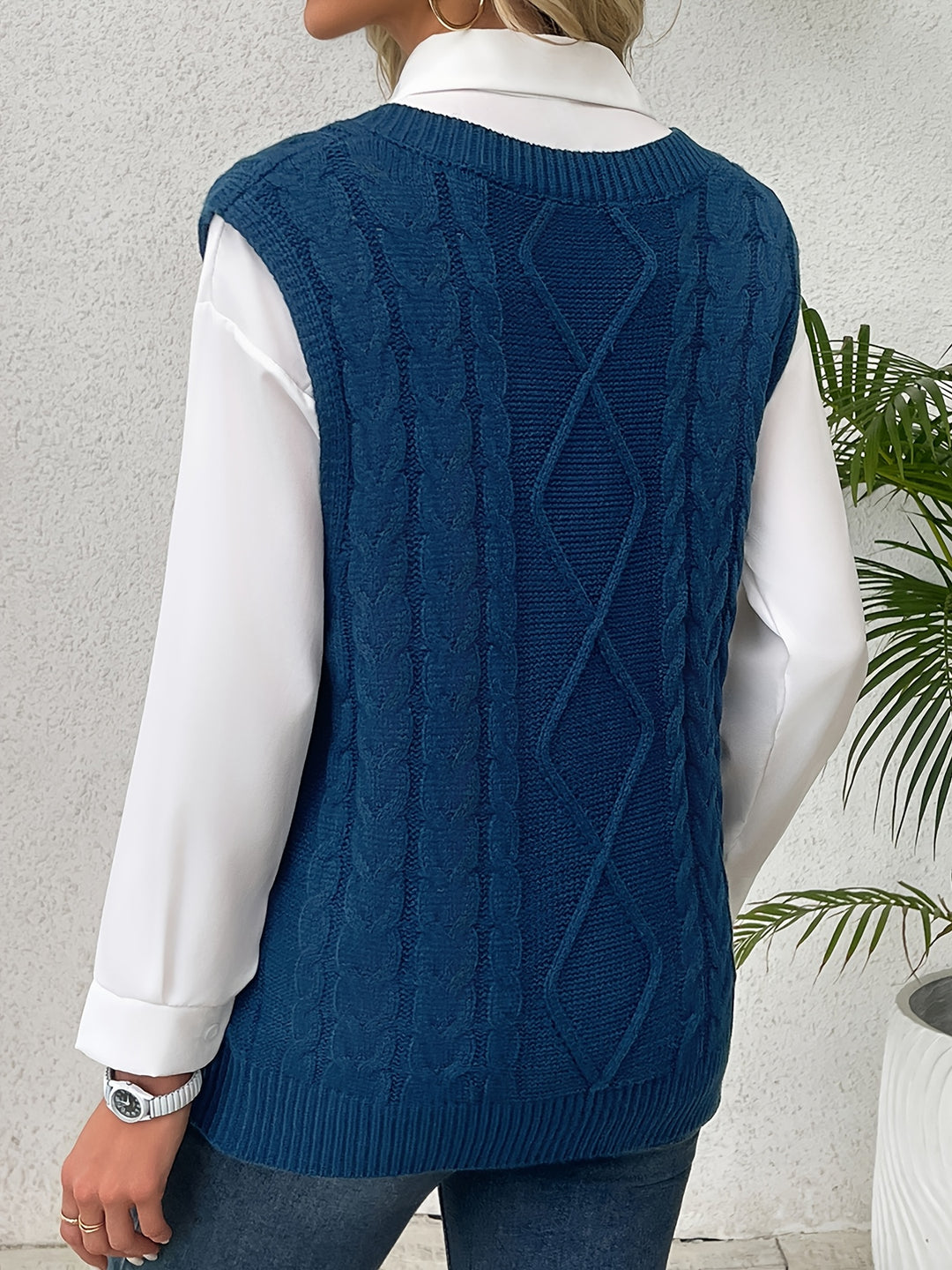 Genevieve | Cable-Knit V-Neck Sweater Vest