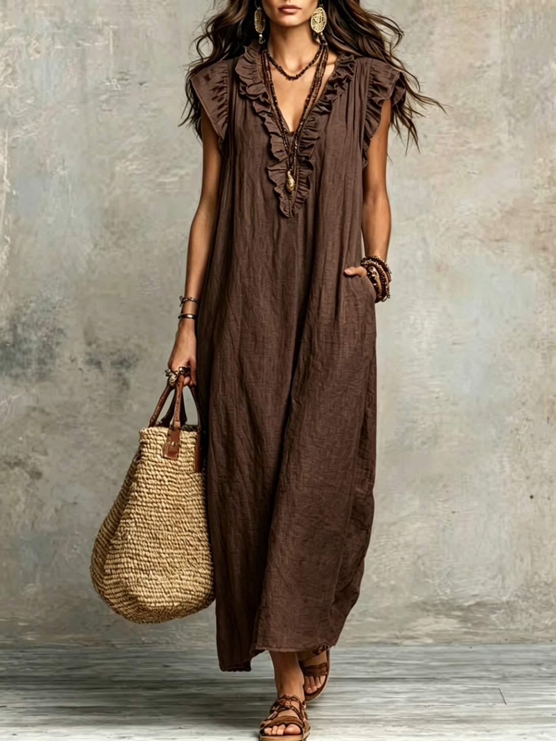 Talia | Bohemian Flutter-Sleeve Maxi Dress