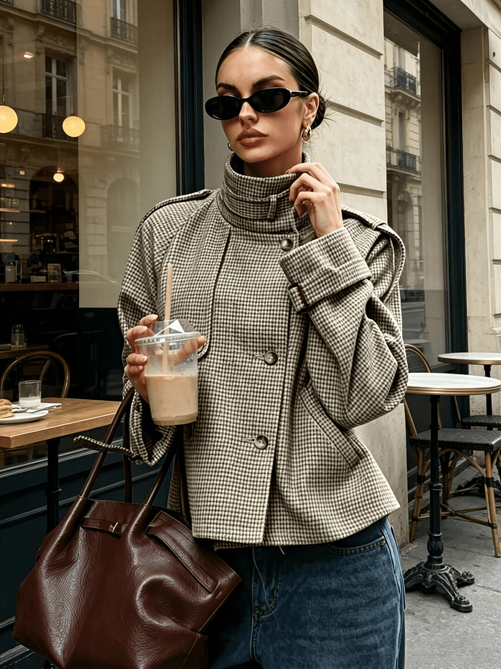 Margaux | Houndstooth Stand-Collar Jacket