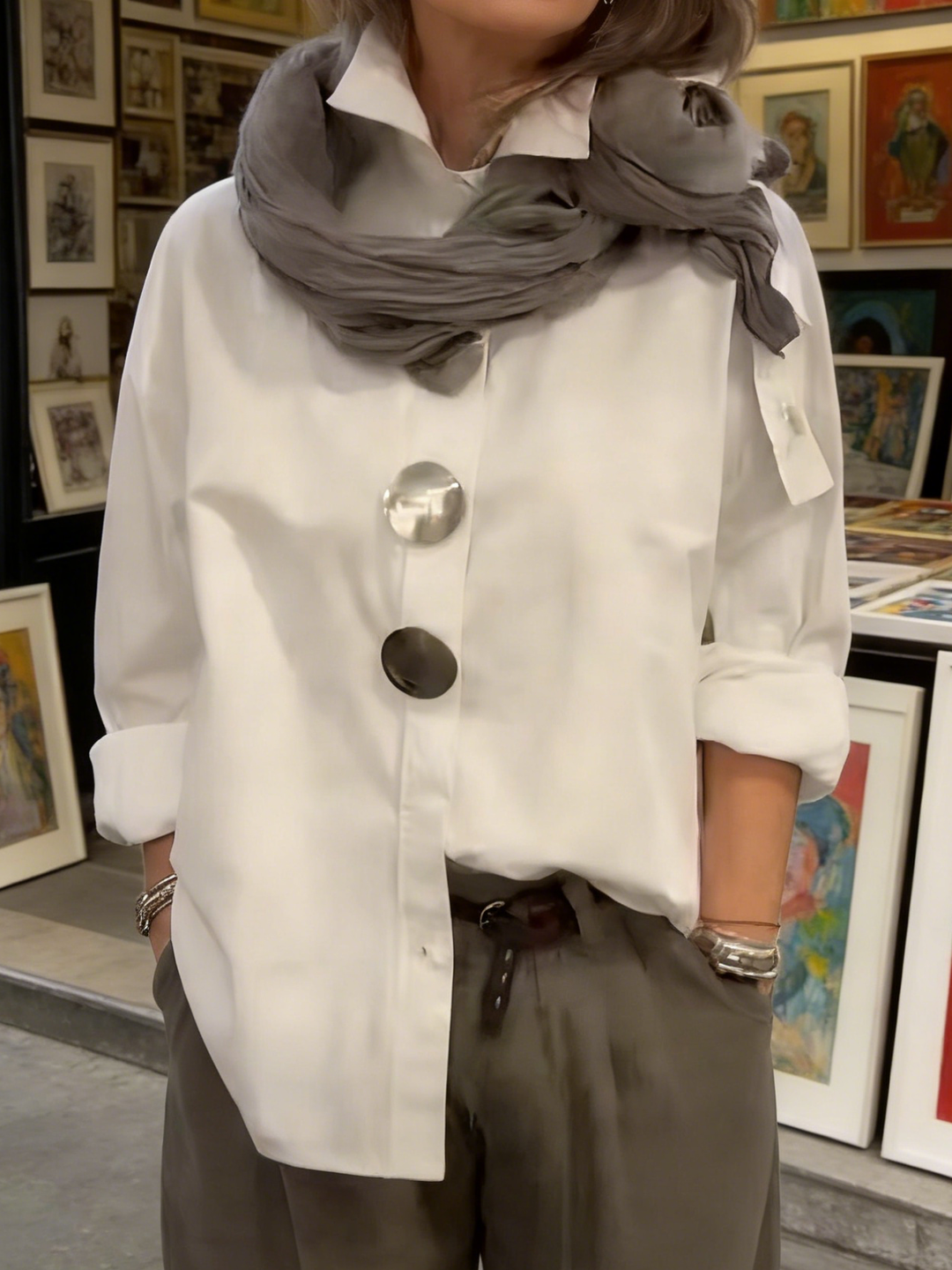 Rowena | Statement Button Stand-Collar Blouse
