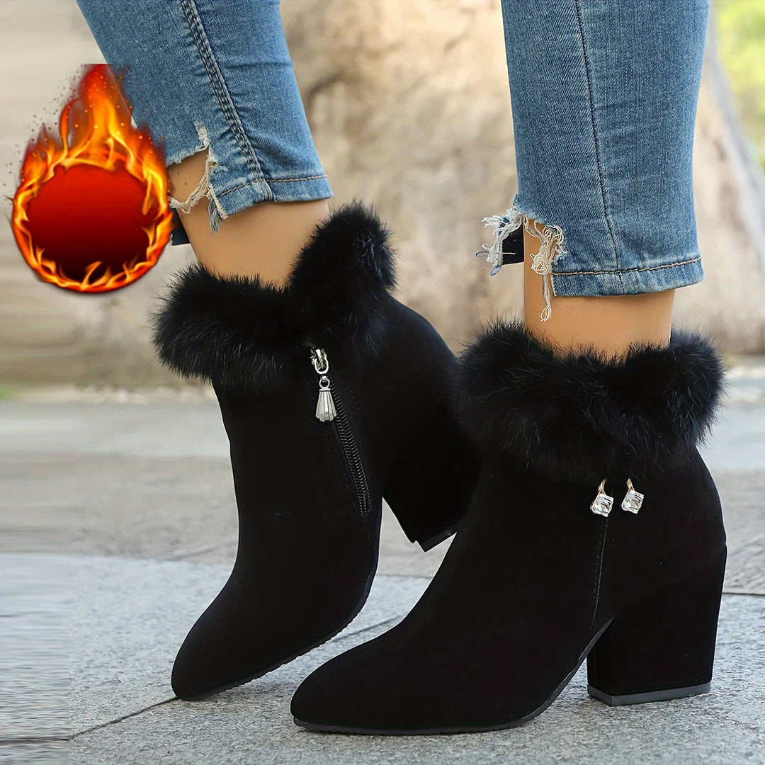 Rosanna | Fur-Trimmed Block Heel Ankle Boots